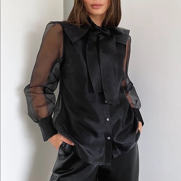 NWT Aritzia Babaton Bow Blouse - Picture 1 of 6